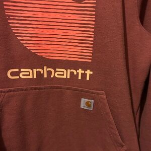 Carhartt Maroon Hoodie with Orange Graphic